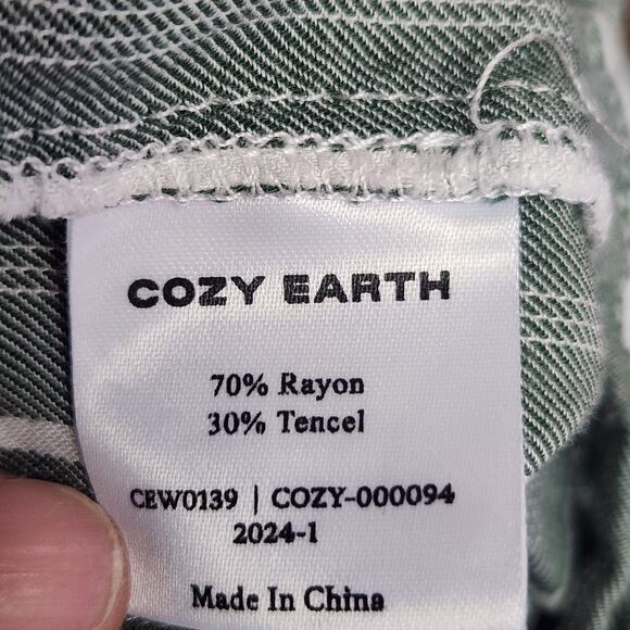 Cozy Earth Soft Woven Lounge Pants Women XL Green White Striped Pajama EUC - Picture 13 of 14